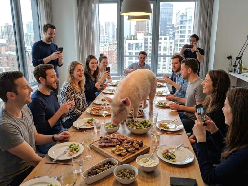 maiale su tavolo da pranzo di onnivori